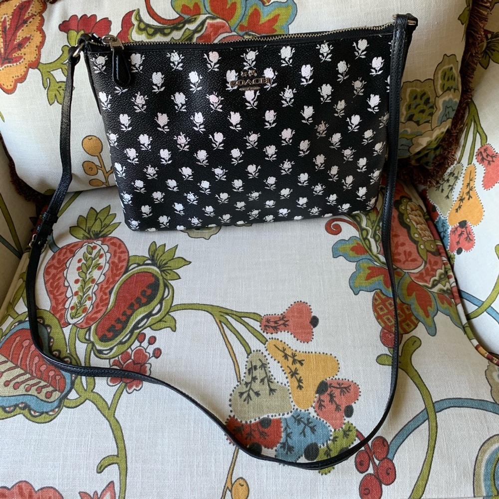 Coach Black and White Floral Badlands Crossbody Bag